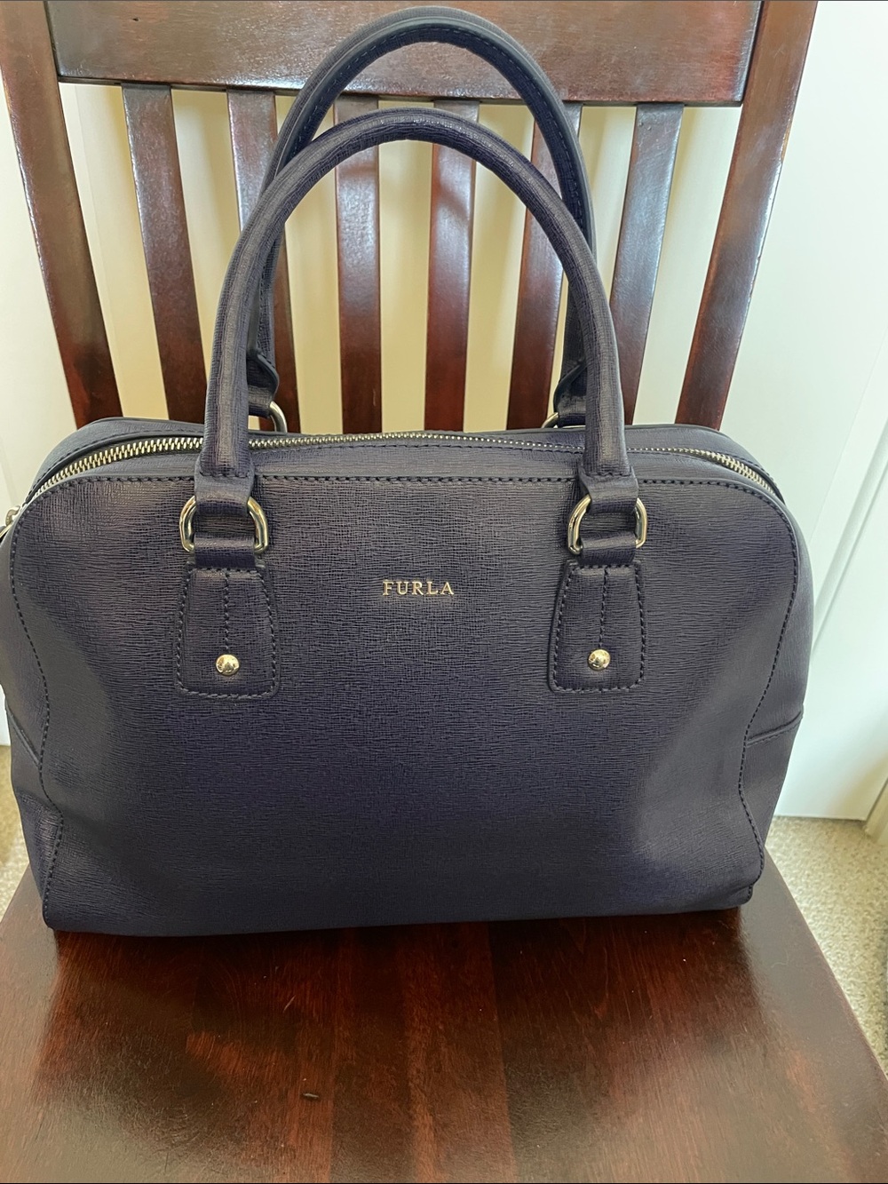 Furla Deep Blue Saffiano Leather Satchel